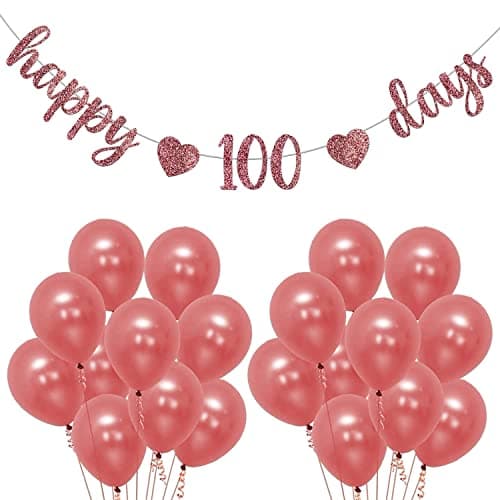 Festiko®Rose Gold Glitter 100 Days Decoration (51 pcs), Baby First Birthday Party Decoration, Birthday Anniversary Party Decoration Supplies Combo (Banner& Balloons)