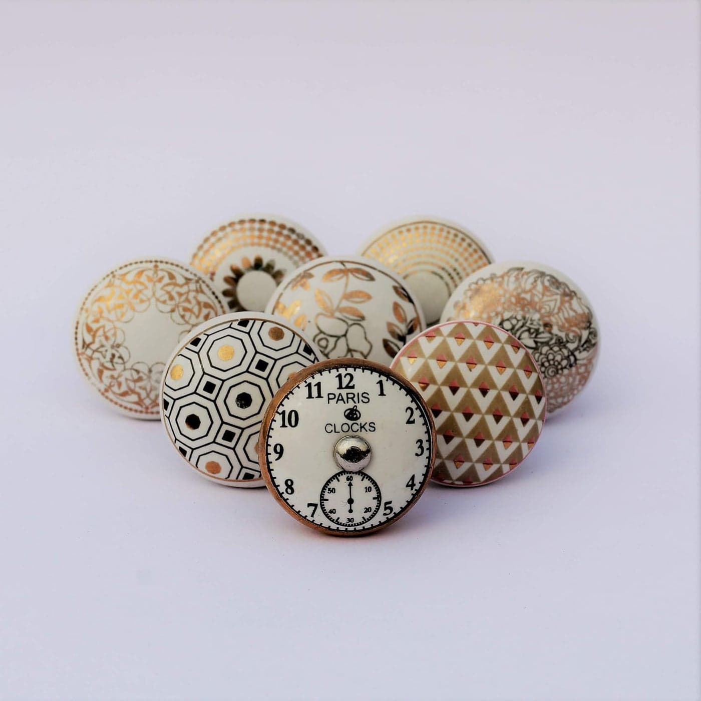 Ceramic Knobs Assorted Gold Mix Design Door Handle for Kitchen Cabinets Wardrobe Set of 8 Knobs