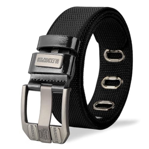 GUSTAVE® Belts for Man, Nylon Woven Men Belt, Tactical Mens Belt for Men Jeans, Pin-and-Tuck, Alloy Buckle, Adjustable Casual Outdoor Mens Fashion Accessories Stylish Belts Gifts - Black, 123cm/48.4''