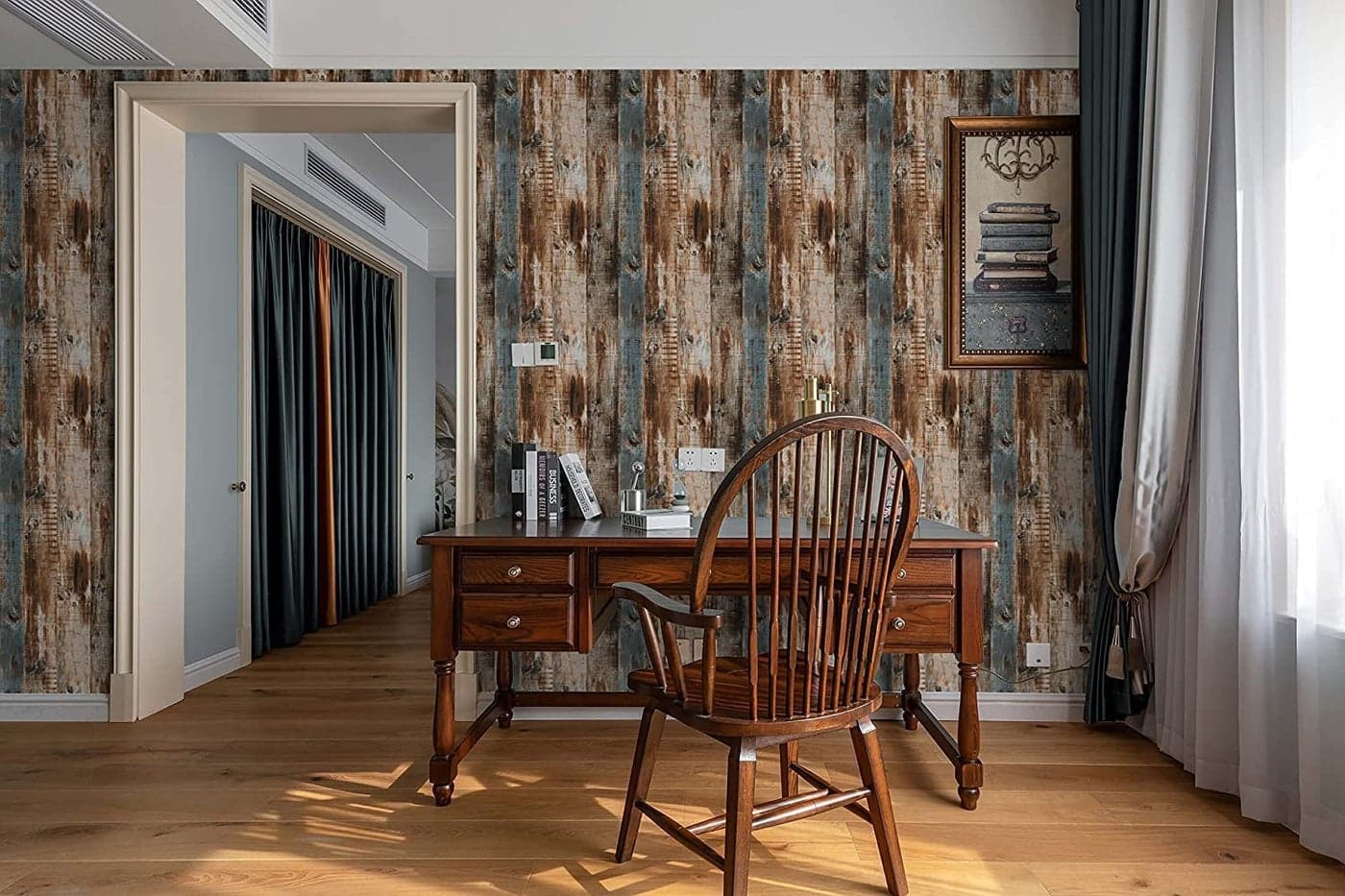 JAAMSO ROYALS Blue and Brown Wood Wallpaper for Furniture, PVC Vinyl self Adhesive Peel and Stick Wallpaper, Door Wallpaper Waterproof, Wood Wallpaper (200CM X 45CM)