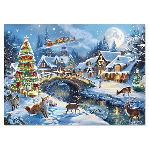 500 Piece Christmas Puzzles for Adults Winter Holiday Town Jigsaw Puzzle Family Challenging Perfect for Game Nights Funny Puzzles Xmas Party Play Gifts Home Wall Art Decoration Snow Scene