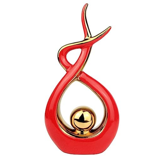 Norrclp Home Decor Modern Abstract Art Ceramic Statue Table Decorations for Dining Room Living Room Office Centerpiece (Red and Gold, Large)