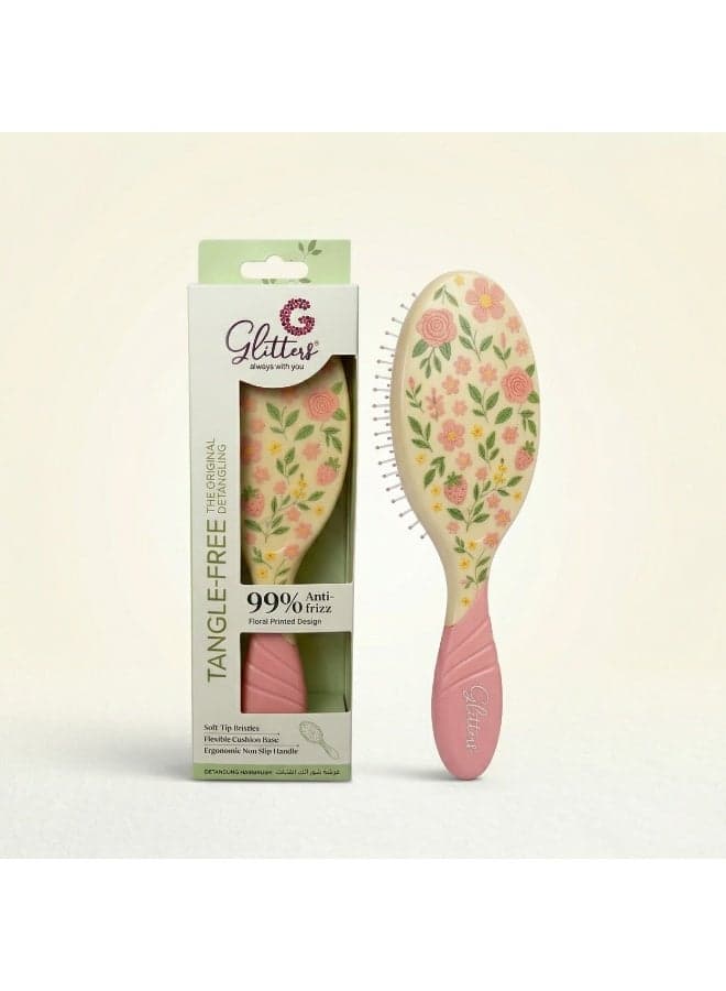 Glitters Floral Print Detangling Hairbrush - 99% Anti-Frizz, Soft Tip Bristles, Ergonomic Non-Slip Handle