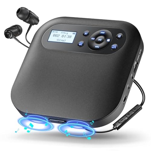 Desobry Portable CD Player with Bluetooth, Discman Player with Dual Speakers, FM Transmitter, Rechargeable Battery, AUX and Headphones, Anti‑Skip for Car, LCD Backlight for Home Upgraded
