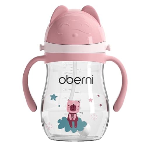 Oberni Leakproof Sippy Cups Double Sealing No Spill Water Bottle with Weighted Straw and NonSlip Handle for Toddler 13 Years Tritan Baby Cups 12 Months 270ml9oz 1PackPink