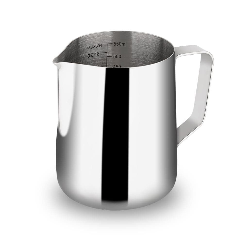 watchget Stainless Steel Milk Frothing Pitcher 20oz600ml Espresso Steaming Pitcher for Cappuccino Latte Art Coffee Machine Accessories Milk Jug Coffee Frother Cup Silver