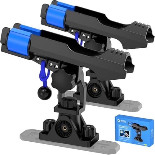 VEXPLO Track Mount Fishing Rod Holders for Kayak Boat Track Rod Holder with Bungee Cord Safety System Solid Dual T Bolt TopSide Track Deck Mount for Kayak Boats Canoe 2 Pcs