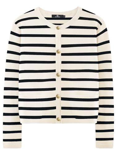 LILLUSORY Women Cardigan Sweaters Fall Outfit Clothes Fashion Cropped Jackets Trendy 2025 Casual Long Sleeve Tops Striped ApricotBlack S