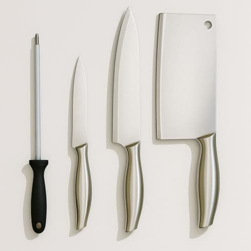 YELONA Premium 3 Stainless Steel Knife Combo Set - Paring, Chef, Meat Cleaver Sharpener | Heavy Duty Sharp Blade Long Lasting Multipurpose Knives for Cutting Chopping Mincing
