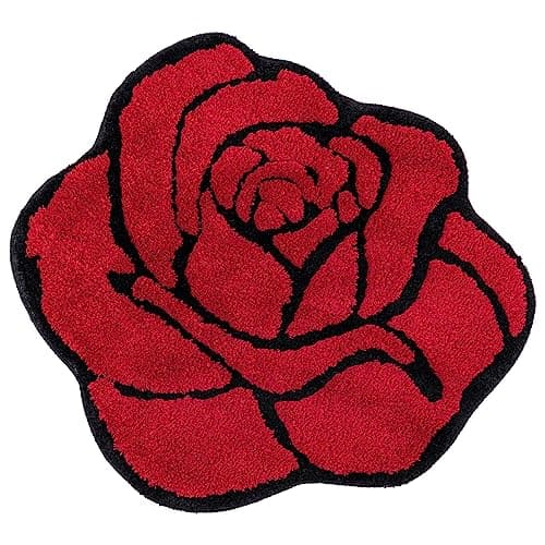 Mibathni Cute Rose Bath Mat for Bathroom Luxury Red Bathroom Mats Non Slip Flower Shaped Bathtub Rug Floral Bathroom Plush Shower Rugs Washable Modern Accent Small Area Rug Toilet 23.6x25.5in