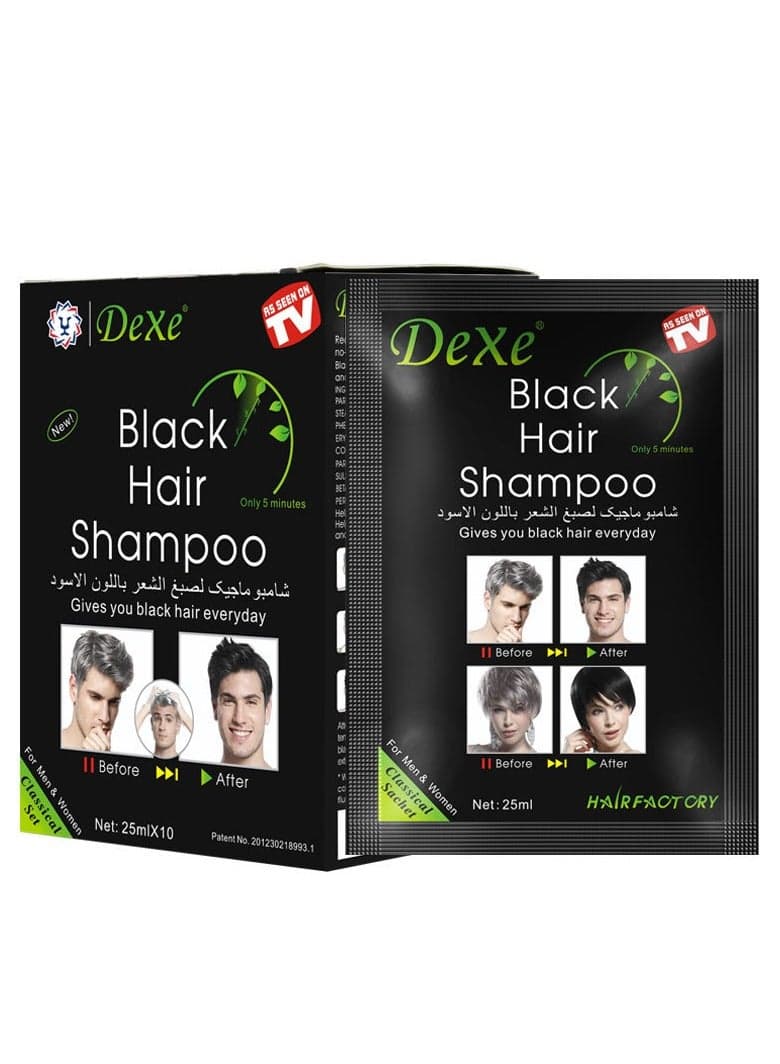 10pcs Dexe Instant Black Hair Shampoo, 25ml Each - Natural Look, Quick Gray & White Coverage