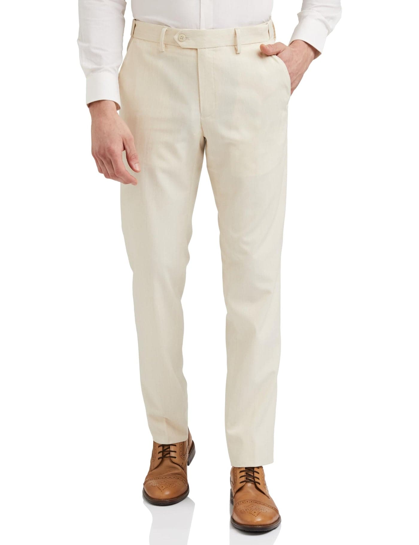 Peter England Men's Slim Fit Solid Formal Mid Rise Trouser Off White, 30