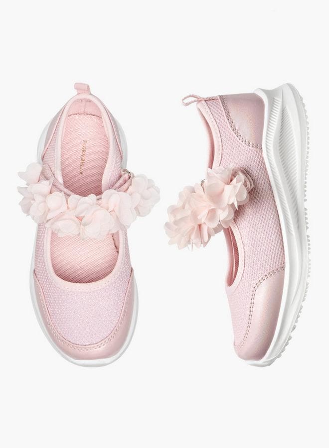 Girls Floral Accent Hook & Loop School Sneakers