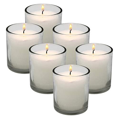 White Votive Candles in Clear Glass Jar 24 Hour Long Burning Time Decorative 1 Day Candle Cups Unscented for Dinner Wedding Centerpieces -6 pack