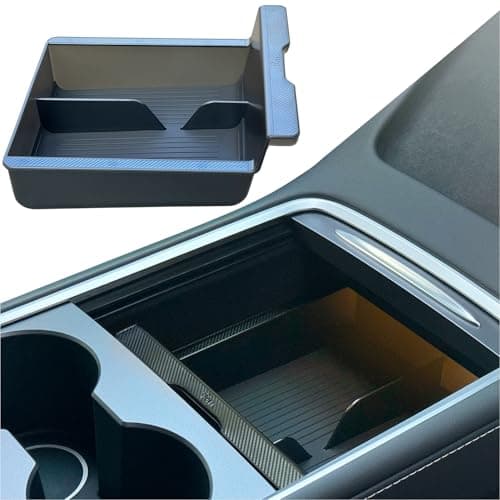 JVMA Center Console Organizer Tray for Tesla Model Y 2024 2023 2022 2021 and Model 3 2021-2023 Accessories with Backlight Transparent Smooth Slide 3 Carbon Edition Upgrade
