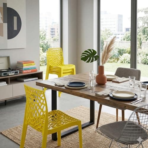 Oaknest Unboxing Furniture Supreme Web Plastic Chair| Armless Chair for Dining Room Set, Cafe and Restaurents | Weight Bearing Upto 220kg | 6 Months Warranty*| (Color: Lemon Yellow | Set of 2 Piece)