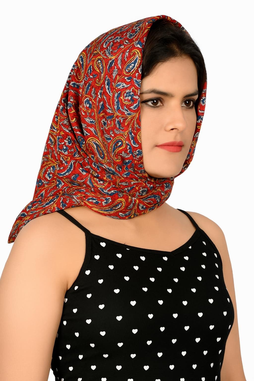 KALY India STYLE FOR EVERY STORY Female Scarf For Girls 100% Pure Cotton Hand Block Printed Square (Marron Kalamkari), Multicolor