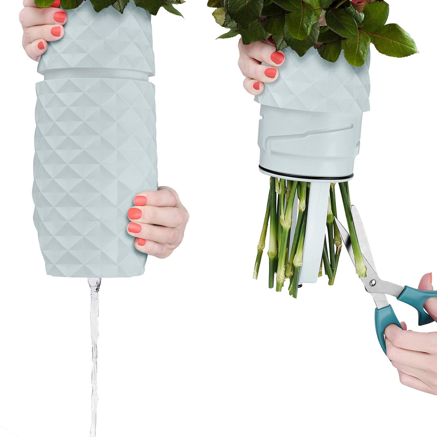 The Amaranth Vase Unique Design for Easy Water Draining and Stem Access Impact Resistant Plastic and Marble Blend The Smart Vase for Floral Arrangements Mint Green