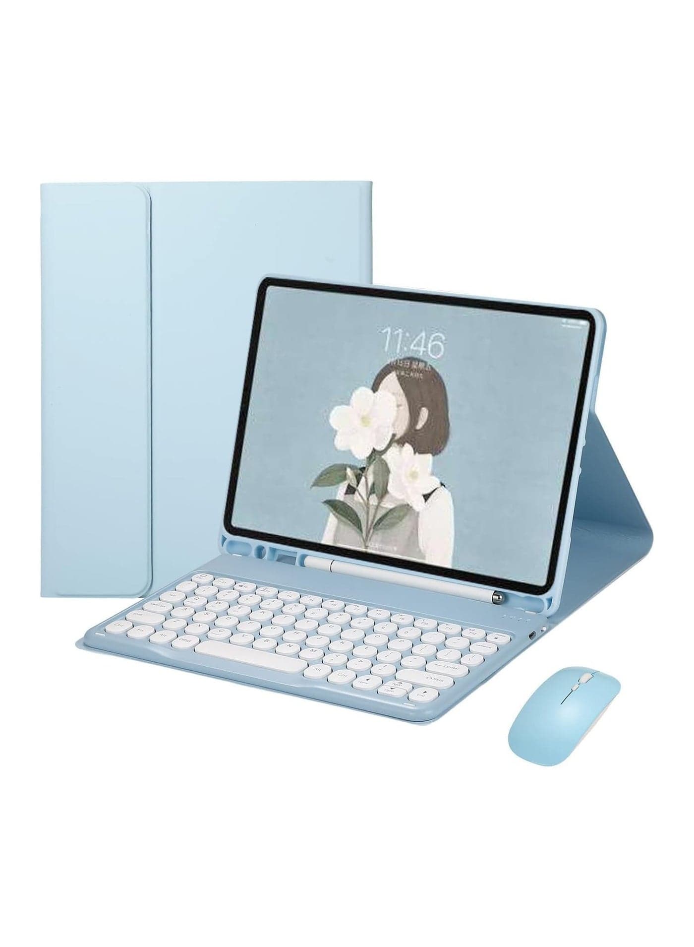 Keyboard Case for IPad Air 13 Inch 2024 (Model:A2903;A2904), with Mouse and Pen Slot,Cute Round Key Detachable Keyboard