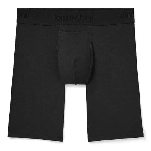 Tommy John Men’s Boxer Briefs 8” Underwear, Second Skin Boxers with Supportive Contour Pouch Silky Soft Tagless, Moisture Wicking Underwear Stretch Fabric, Black, Large