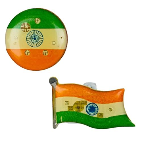 Salvus APP SOLUTIONS Round Tricolor Flag Brooch – Metal Lapel Pin Badge for Republic Day & Independence Day | Wear on Shirt, T-Shirt, Saree & Coat | Set of 2 (1x1 Inch, Multicolor)