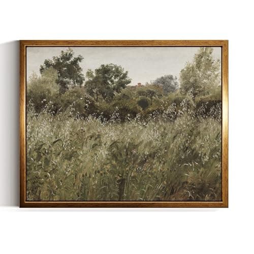 InSimSea Golden Framed Vintage Canvas Wall Art Oat Field Landscape Print 8X10 Inch, Cottage Core Farmhouse Meadow Painting, Country Framed Gallery Wall Kitchen Field Art Living Room Home Decor