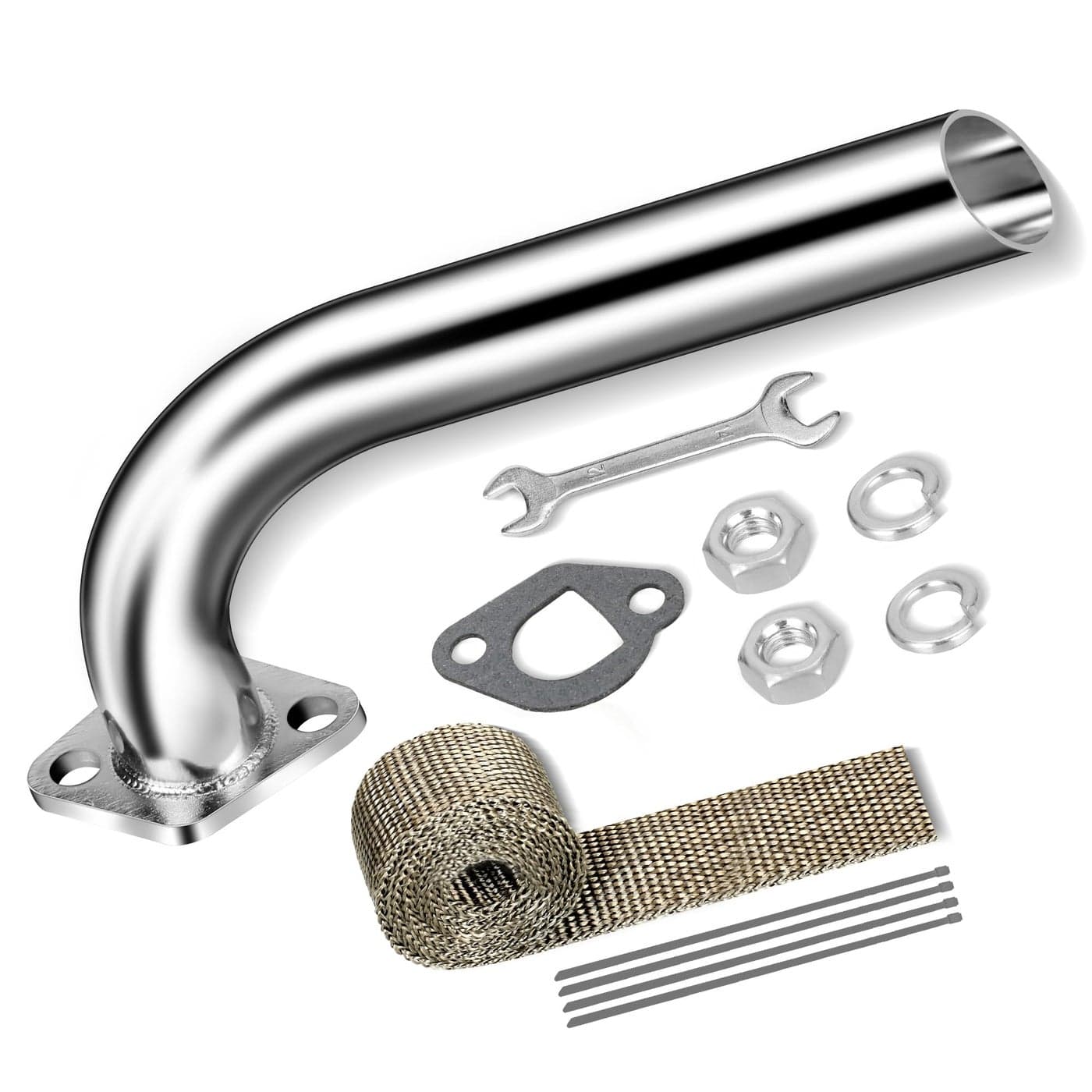 FVRITO Exhaust Pipe Header for CT200u Coleman BT200X CT200UEX KT196 Mini Bike Go Kart Predator 212cc 224cc 196cc 65HP GX160 GX200 Clone Engine Baja Warrior MB200 Performance Parts Silver