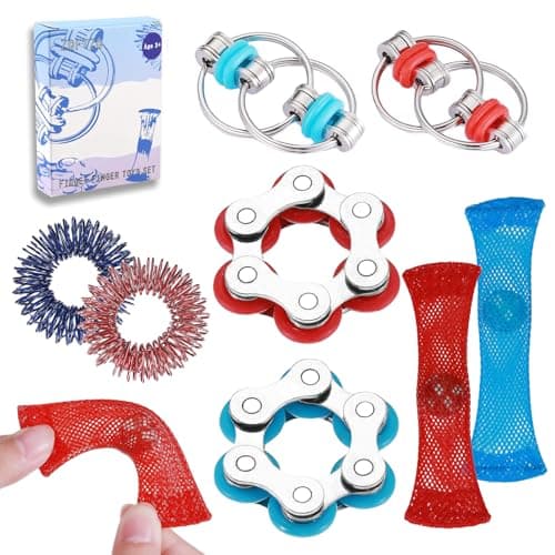 ZQFTZQ Marble Mesh Fidget Toys Set 8 Pcs Sensory Fidget Toys for Adults Anti Stress Flippy Bike Chain Acupressure Rings Metal Fidget Toy for Teens Boys Girls ADHD Easter Toys Stocking Stuffers