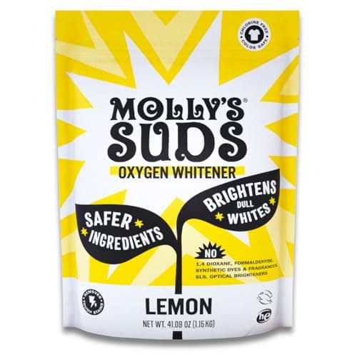 Mollys Suds Oxygen Whitener Powerful Bleach Alternative Chlorine Free Color Safe Brightens Whites and Removes Stains Lemon Essential Oil 4109 oz