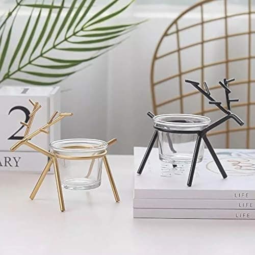 Quace Christmas Reindeer Candle Tealight Holders Pack of 2 (Black, Gold)…, Metal