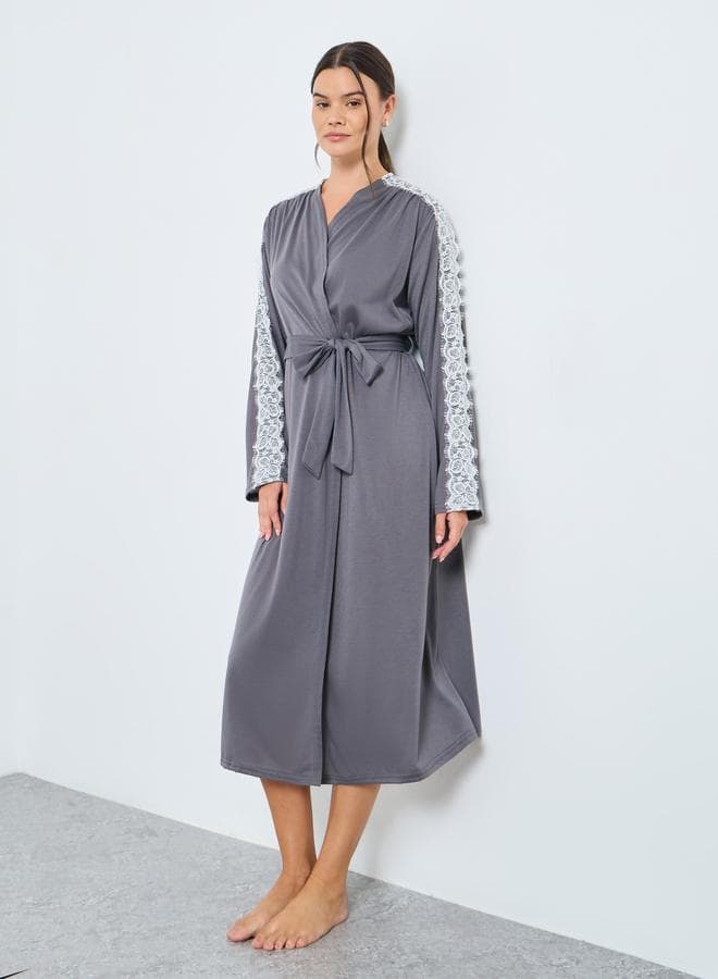 Styli Jersey Contrast Shoulder Lace Trim Robe