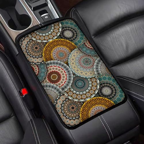 Mokiwala Bohemian Universal Armrest Cover Pad Car Center Console Cushion Pad Protect from Pet Claws Dirt and Sticky Fingers Comfortable Car Decor Accessories Fit for Most Cars Vehicles SUVs