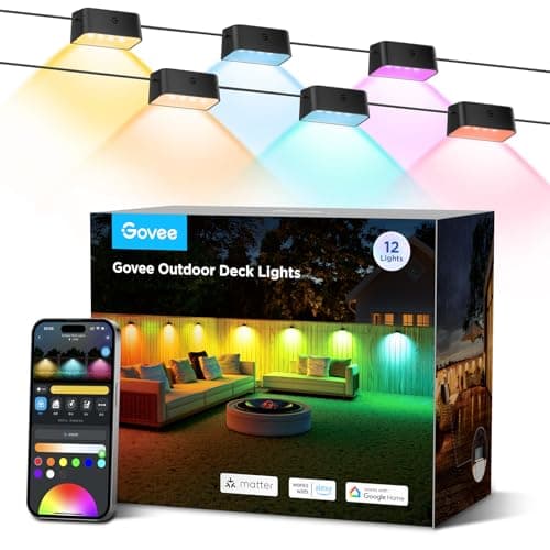 Govee Outdoor Deck Lights, Multicolor Outdoor Fence Lights, IP65 Waterproof Outdoor Lights with Smart Control, Preset Sences, Music Mode for Patio Decor, Wired 12 Packs (72ft)