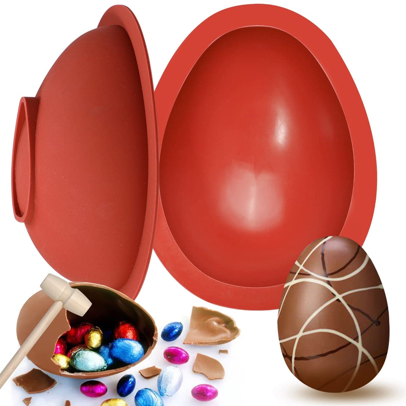 Webake Easter Egg Moulds Silicone Large 2 Pcs 3D Breakable Giant Chocolate Egg Mould with 1 Hammer for Easter Decorations Candy Cake Dessert Baking