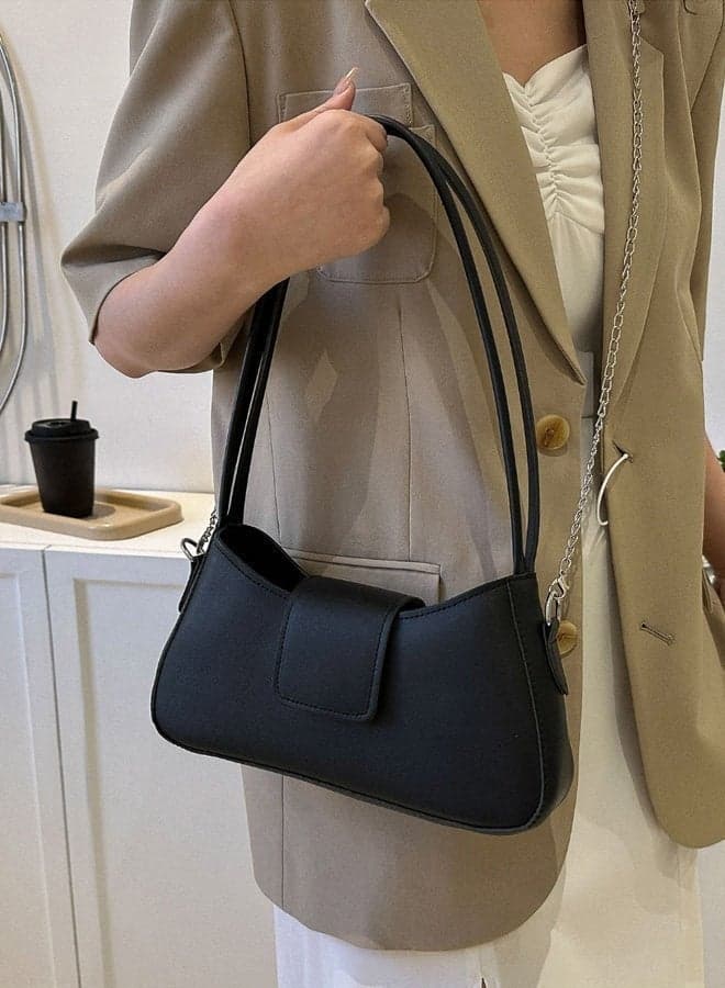 Women PU Leather Ladies Bag Shoulder Bag Clutch Bag Crossbody Bag, Ladies Large-Capacity Bucket Handbag with Chain Strap for Student Teen Youth Daily Casual Party Travel, Mini Sling Purse (BLACK)