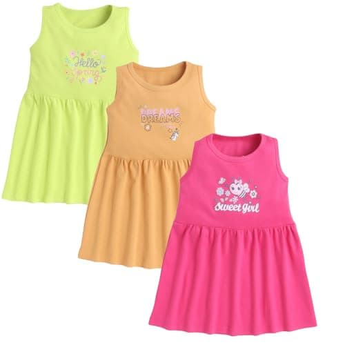 EIO Girls Cotton Frock Dress Combo Pack et | Multicolor Knee Length Casual Dresses for Kids | Soft & Breathable Summer Wear Outfit Frock Set