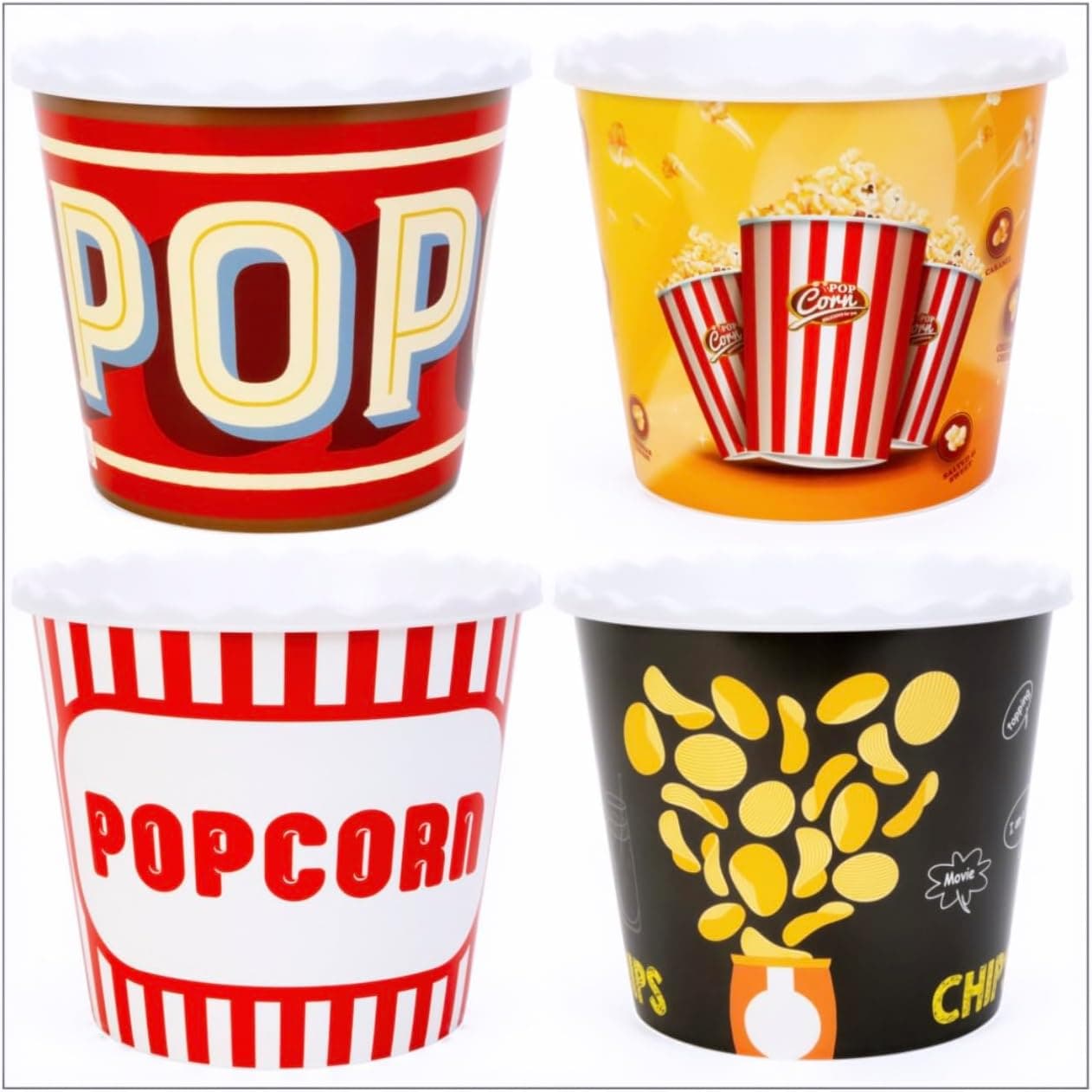 Modern Style Reusable Plastic Popcorn BoxPopcorn ContainersPopcorn Bowls Set for Movie Theater Night BPA Free 4 Pack 75 oz Popcorn Mix E