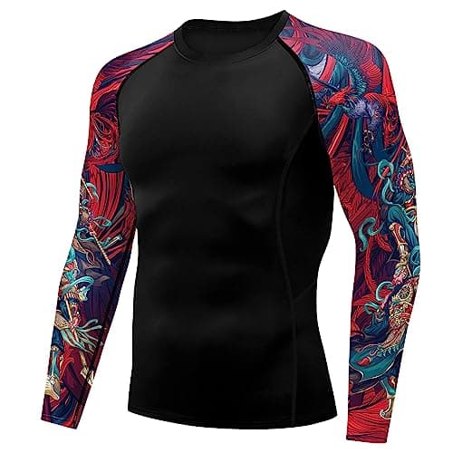 color cosplayer Jiu Jitsu Men American Flag UPF 50+ Sun Protection Printed Rash Guard Long Sleeve Swim Shirts