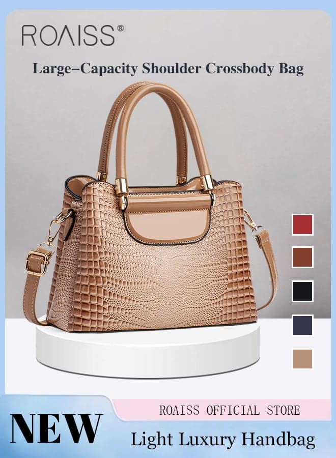 Crocodile Pattern Satchel for Women Large Capacity Light Luxury Crossbody Bag Ladies Elegant Shoulder Bag Handbag with Comfortable Handle and Hardware Parts Yellow