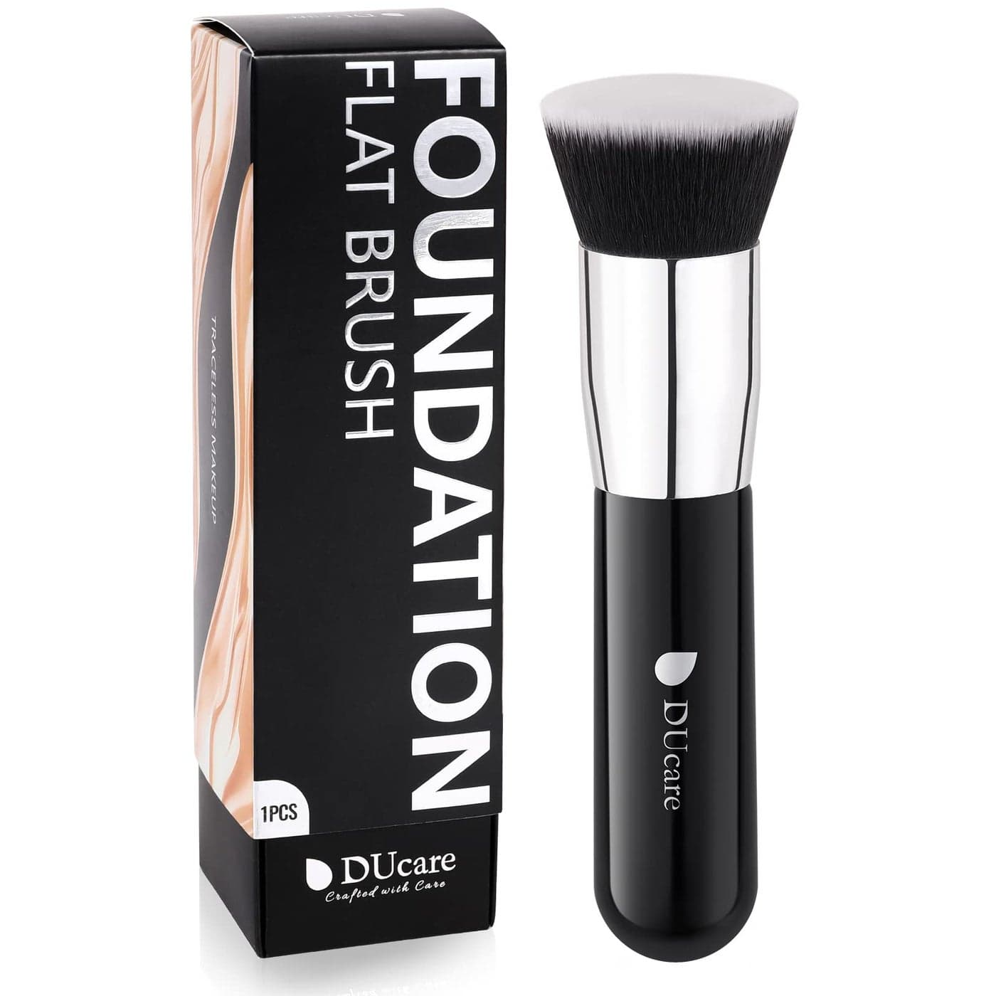 DUcare Kabuki Foundation Brush for Liquid Makeup Flat Top Professional Stick Buffing Blending Mineral Powder Large Makeup Face Brush Black