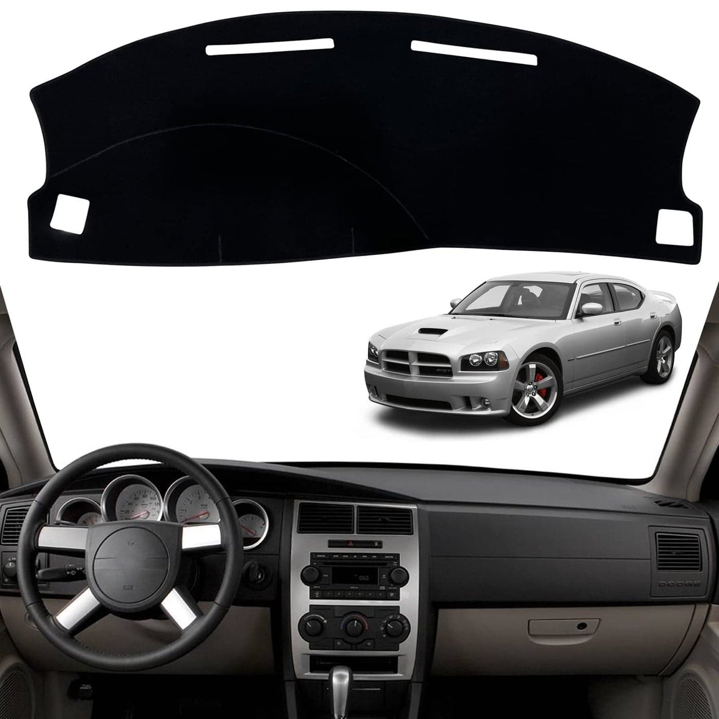 INUBOXES Dashboard Dash Board Cover Mat Pad Carpet NonSlip Custom Compatible with Dodge Charger 2005 2006 2007 Protector Sunshield Black Trim