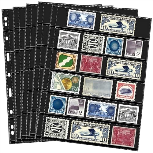 Cindeer 20 Sheets Stamp Pages Collector Album Binder Standard 9 Hole Binder Sleeves for Stamps Collecting Supplies6 Rows
