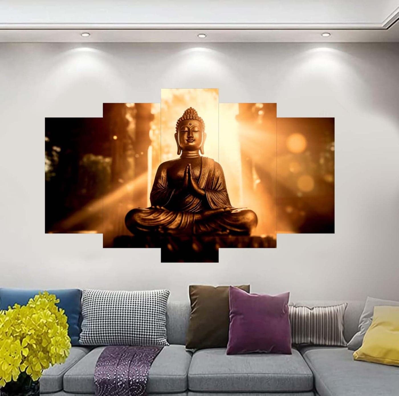 SN Handicrafts Buddha Paintings For Wall Decoration Set Of Five 3D Modern Art Painting For Living Room 762 Cm X 45 Cm 9GB S104 Engineered Wood