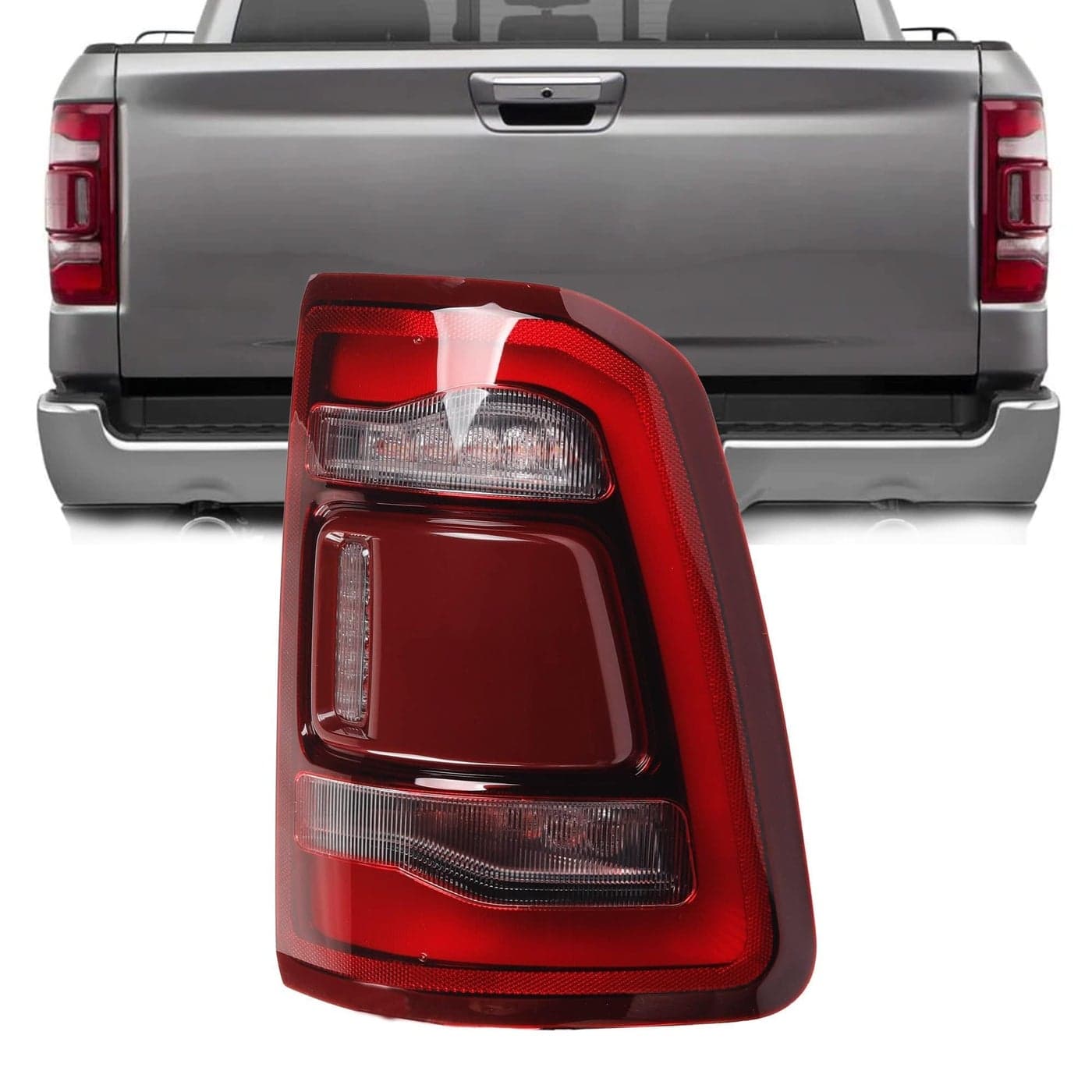 Dasbecan Right Passenger Side Tail Light Assembly Rear Lamp LED Type Compatible With Dodge Ram 1500 2019 2020 2021 2022 2023 2024 Blind spot module can be installed Red Cover