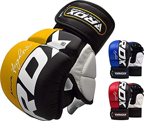 RDX MMA Gloves Grappling Sparring Martial Arts Mitts Men Women Hybrid Open Palm Maya Hide Leather Wrist Support Boxing Glove Training Cage Fighting Combat Sports Muay Thai Punching Bag Kickboxing
