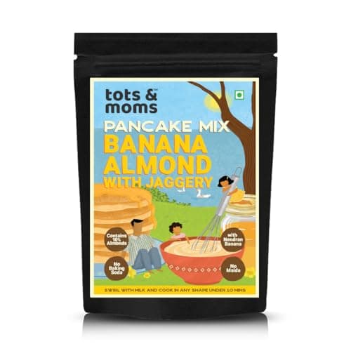 Tots & Moms Foods Banana Almond Pancake Mix with Jaggery for Kids Breakfast Snack | No Maida, white sugar, baking agent | 100% Natural & Wholesome with Almonds - 250g