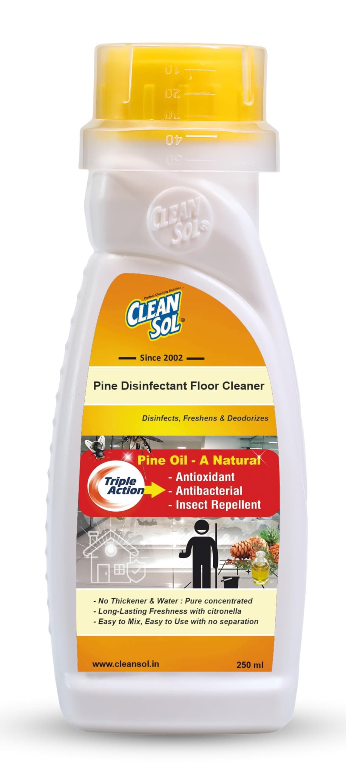Cleansol Phenyl Concentrate – 250 mL | Makes 2–3 Litres White Floor Cleaner | With Natural Pine Oil & Citronella for Home & Commercial Use