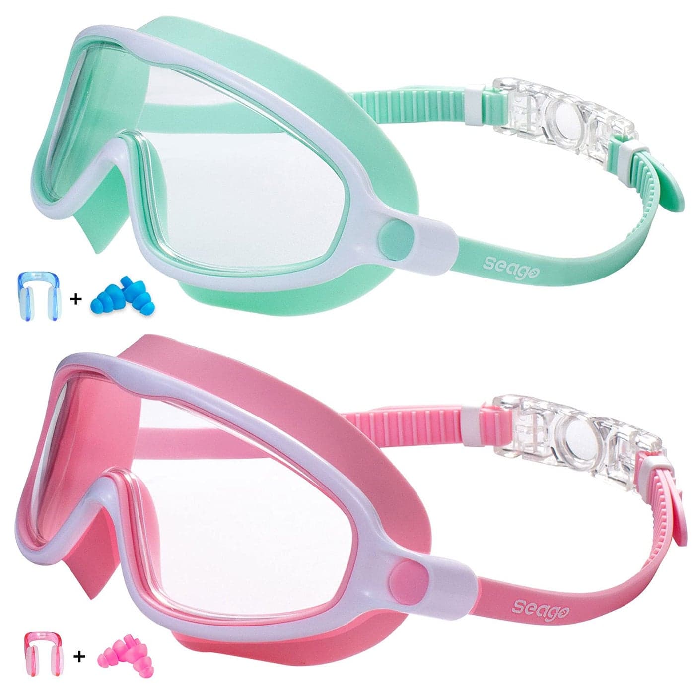 Seago Swim Goggles 2 Pack AntiFog AntiUV Wide View Swimming Goggles for Kids 314
