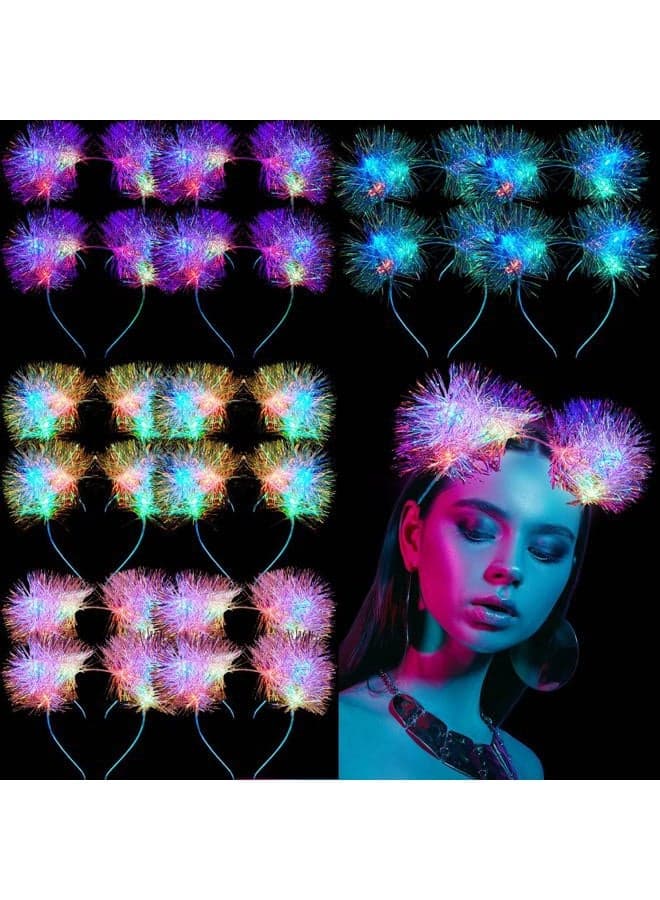 16 Pcs Lighted Cat Ears Headband with Color Change LED Cat Headband Rave Hair Accessories for Women (Classic Color)