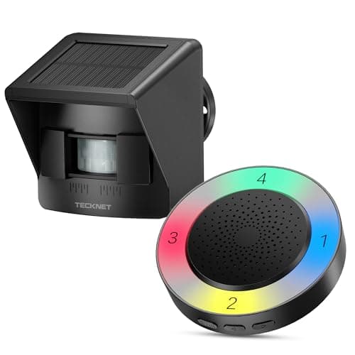 TECKNET Solar Wireless Driveway Alarm with 2600FT Long Range 36 Melodies 5 Volumes and Supports 4 Zones Weatherproof Motion Sensor Alarm to Protect InsideOutside Property 1 Receiver 1 Sensor